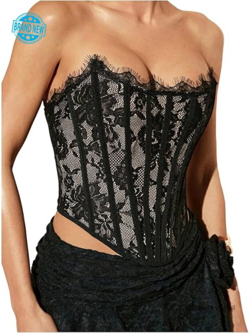 Y2K Floral Lace Corset Top Bustier Lace-Up Backless Party Crop Top